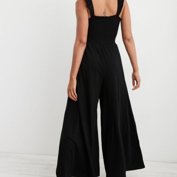Aerie Black Smocked Flutter Sleeve Wide Leg Jumpsuit Women's Size XS - Picture 2 of 10